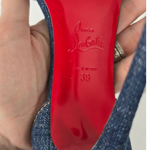 Christian Louboutin Gourmi Sandal 100 Denim Gold Charm Anklet Heel 39 w/ Box - Picture 7 of 16
